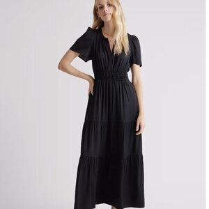 Quince Washable Stretch Silk Tiered Maxi Dress - Black, XS